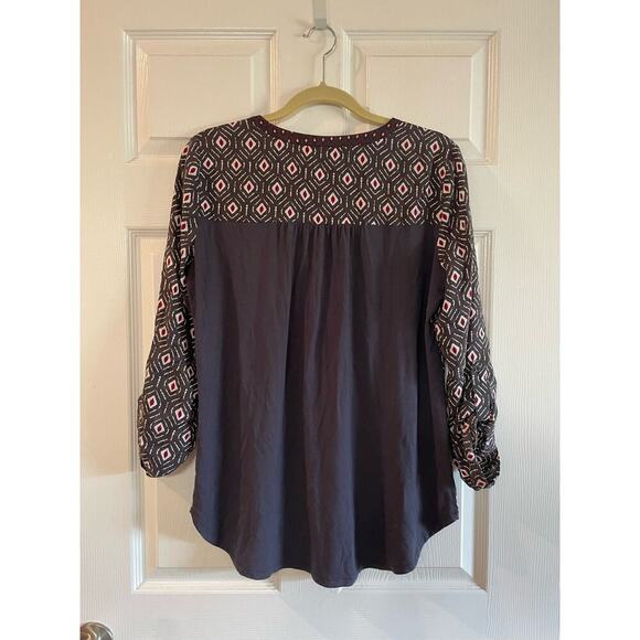 One September Anthropologie Mataura Gray Geometric Embroidered Top Size S. - Picture 1 of 13